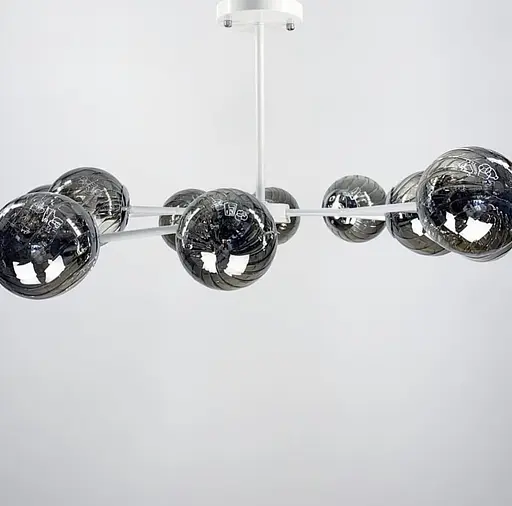 Стельова люстра на 10 графітових плафонів в білому корпусі Ø 90 см | Line F | Арт. 8122/10 E27 WT+CH+GR new - фото 3