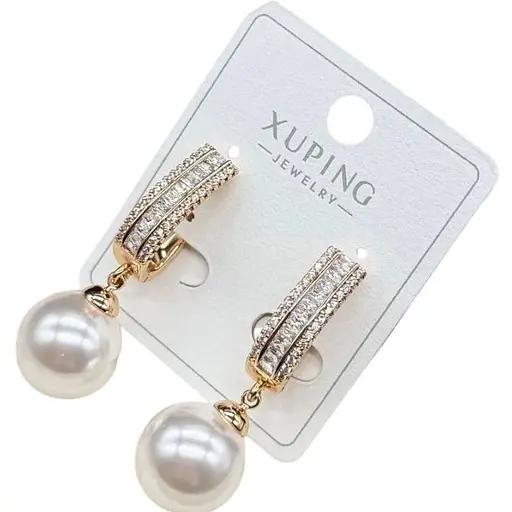 Сережки підвісні з перлами Xuping з камінчиками гіпоалергенні - фото 1