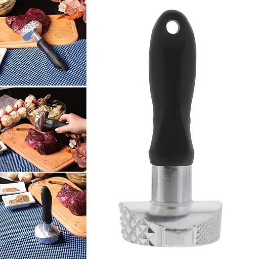 Молоток для відбивання м'яса алюмінієвий з силіконовою ручкою 16.5 см, Kitchen Master 85429 - фото 1