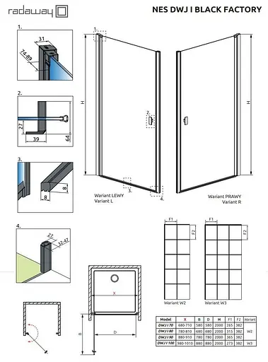 Душові двері Radaway Nes Black DWJ I Factory 80 см 10026080-54-55L - фото 3