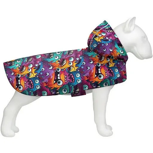 Дощовик-накидка з капюшоном для собак Waudog Clothes, малюнок "Зубасті монстри", L, А 48-52 см, B 60-70 см, С 42-52 см