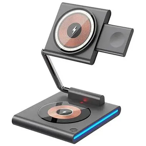 Беспроводная зарядная подставка для телефона часов наушников WiWU WI-W023 3 in 1 wireless charger - фото 1