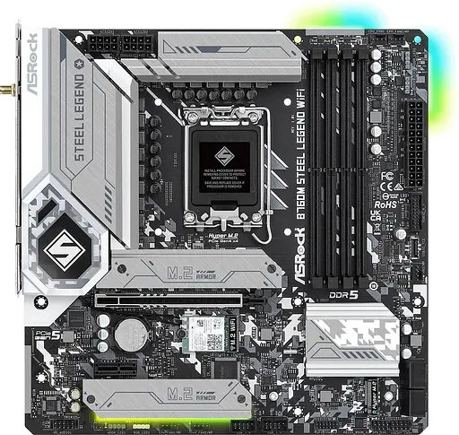 Материнская плата AsRock B760M Steel Legend WiFi (B760M STEEL LEGEND WIFI) (Socket 1700, Intel B760, Micro-ATX) - фото 1