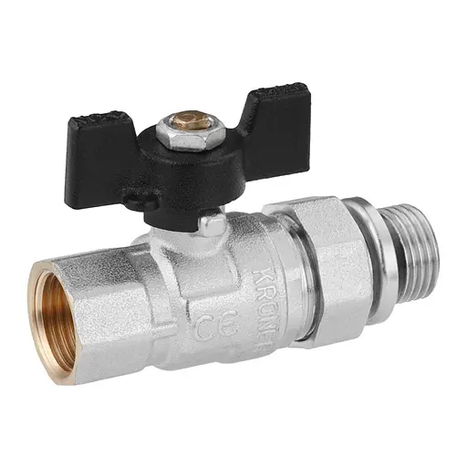 Кран-американка кульовий Kroner прямий 1/2" ВЗ PN40 метелик, нікельований (CV033220) - фото 2