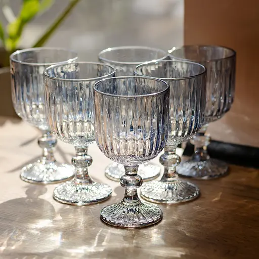 Набір келихів для вина 6 штук по 300 мл ребристих із товстого скла синій HP-19-237 келих для білого червоного вина прозорий Yiwu HP-19-237 - фото 2