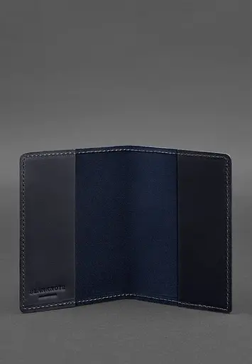 Кожаная обложка для паспорта и военного билета 1.3 синяя Crazy Horse - фото 4