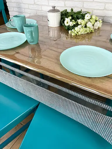 Скатертина силіконова зі срібною стразовою стрічкою подвійною 320х150 см - фото 8