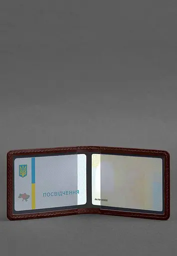 Кожаная обложка для удостоверения с гербом бордовая - фото 4