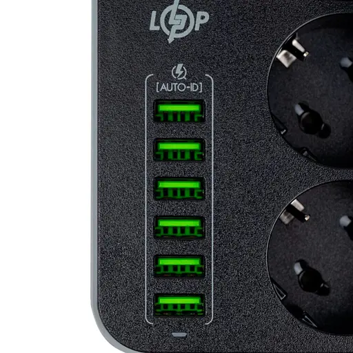 Мережевий фільтр-подовжувач LogicPower LPF24-USB6, 3x220V-2500W, 6xUSB-3.4A - фото 4