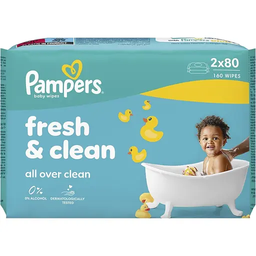 Дитячі вологі серветки Pampers Fresh Clean 160 шт. (2 упаковки x 80 шт.) - фото 1