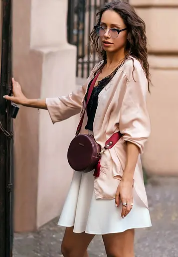 Кругла жіноча шкіряна сумочка Tablet Марсала - фото 7