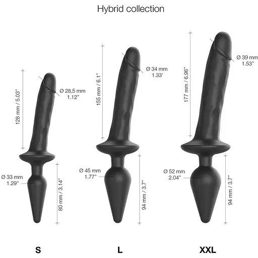 Анальна пробка з дилдо 2 в 1 Strap-On-Me Switch Plug-In Realistic Dildo Black XXL діаметр 5.2/3.9 см - фото 4
