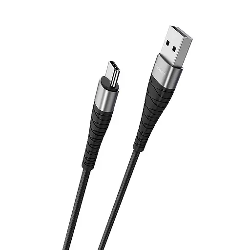 Кабель BOROFONE BX32 USB to Type-C 2.4A, 1m, nylon, aluminum+TPE connectors, Black - фото 3