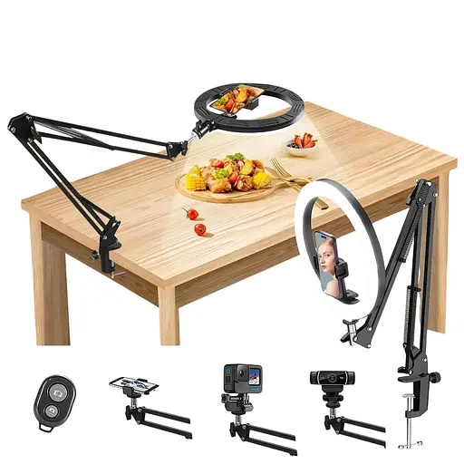 Тримач телефону yAyusi зі світловим кільцем, світлодіодне кільце 25,4 см з тримачем телефону та підтримкою для столу, гнучкий