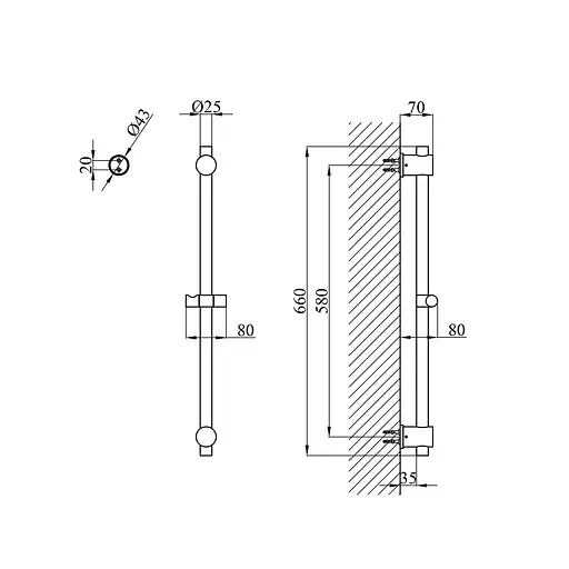 Штанга для душу Kroner KRP Edelstahl Klassisch - ESG230 CV022984 Хром матовий - фото 6