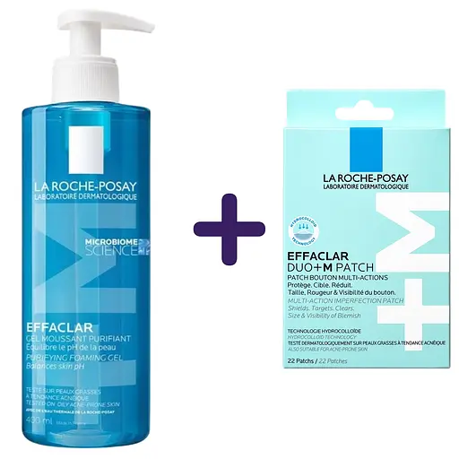 Набір La Roche-Posay Effaclar: Очищувальний гель-мус  для жирної та проблемної шкіри 400 мл Гідроколоїдні мультифункціональні патчі Duo+ M Patch для захисту точкової дії 22 шт. - фото 1