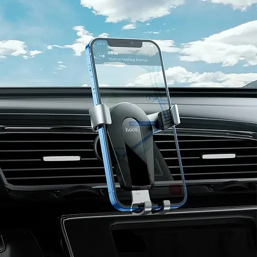 Держатель-холдер автомобильный Hoco CA92 Gold shield air outlet gravity holder черно-серебристый - фото 3