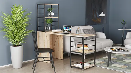 Стол-тумба трансформер Смарт 3/2 с этажеркой Ferrum-decor 1430x1450x600 Черный металл ДСП Дуб Сан-Марино 16 мм (FRD-105117) - фото 10