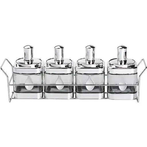 Набор банок для сыпучих продуктов Yiwu с ложкой на подставке хром 4 шт. HP-1340 - фото 2