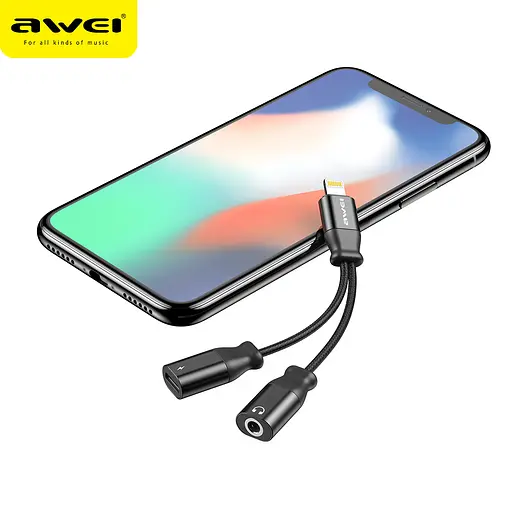 Перехідник Awei Lightning to AUX 3.5 мм/Lightning Simultaneous Charge & Music CL-73 2A - фото 5
