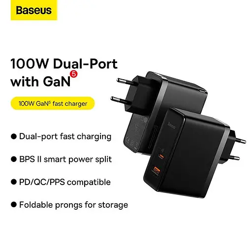 Блок живлення мережевий адаптер Baseus GaN5 Pro Fast Charger 100 W (CCGP090201) чорний - фото 9