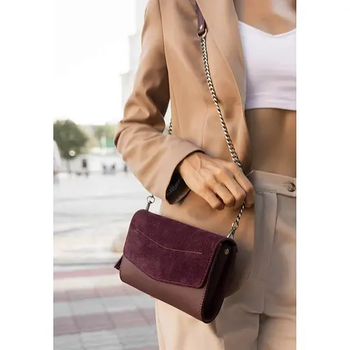 Жіноча шкіряна сумка Еліс бордова Велюр Krast - фото 9