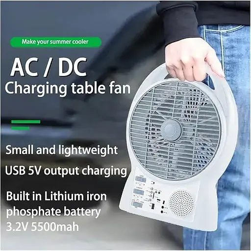 Вентилятор на сонячній батареї N288 8" + 2 LED лампи, радіо (2 швидкості) 6Вт Bluetooth USB 3.2V 5500 мАг - фото 3