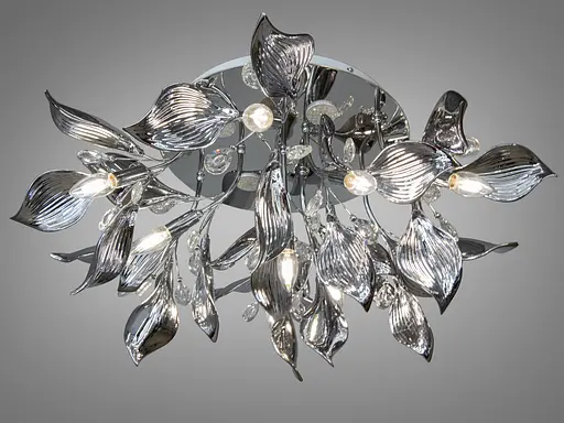 Фарфоровая декоративная потолочная люстра в зал, 10 ламп, хром. - фото 3