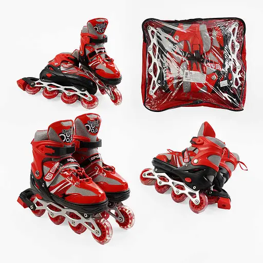 Роликові ковзани, розмір 39-43, PVC колеса, червоний, INLINE SKATE, 96056-L