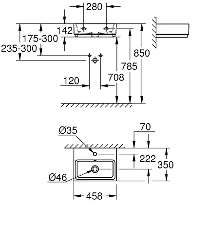 Умивальник Grohe Cube Ceramic підвісний 455x350 мм 3948300H, Білий - фото 2