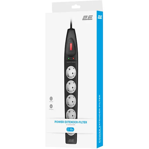 Удлинитель-фильтр сетевой 2E 5xТип F, 3x1.5 мм2, 16A, с защитой от перенапряжения, 10 м, черный - фото 6