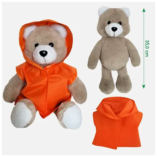 М'яконабивна іграшка пухнастий Ведмедик МС 080501-05 у помаранчовому плащі 35 см - фото 2