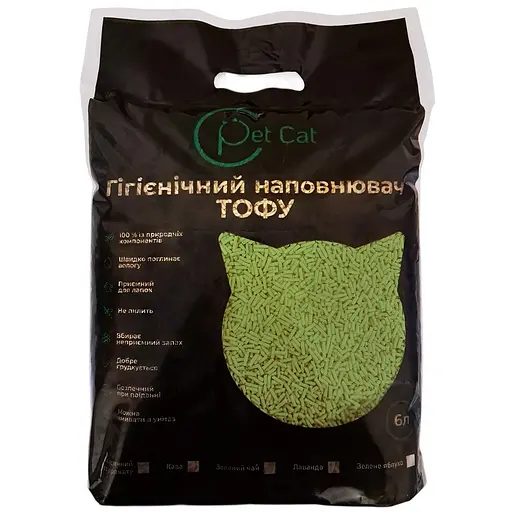 Наповнювач для котячого туалету Pet Cat соєвий Зелений чай 6 л