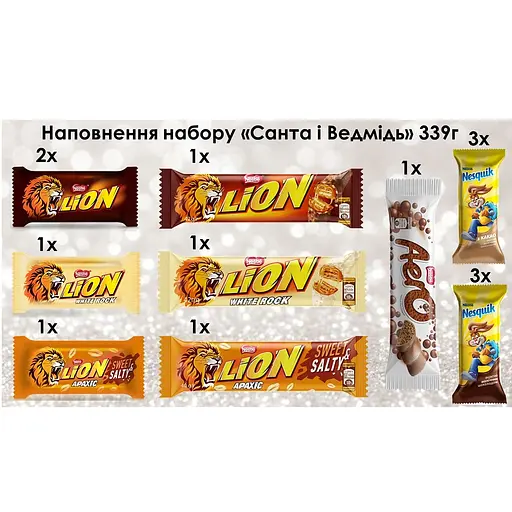 Новорічний подарунковий набір цукерок Nestle Lion Nesquik Aero Друзі Санти в асортименті 339 г - фото 3