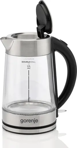 Gorenje Электрочайник 1.7л, 2,200 Вт, strix контроль, стекло, нерж - фото 3