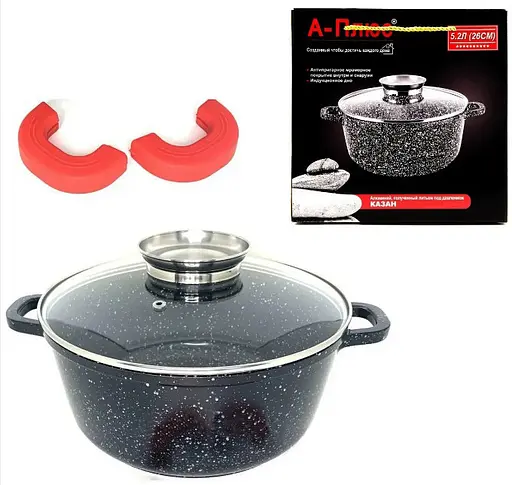 Казан - каструля A-Plus 1462 з мармуровим покриттям з подвійним дном з литого алюмінію для всіх плит з кришкою 5.2 л - фото 2