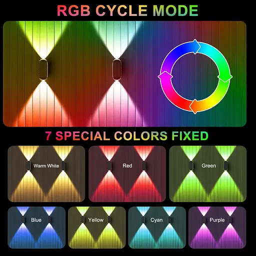 Ellasay Уличный светильник, 4 упаковки для забора, солнечные светильники, 8 цветовых режимов WRGB, вверх и вниз, водонепроницаемые - фото 5