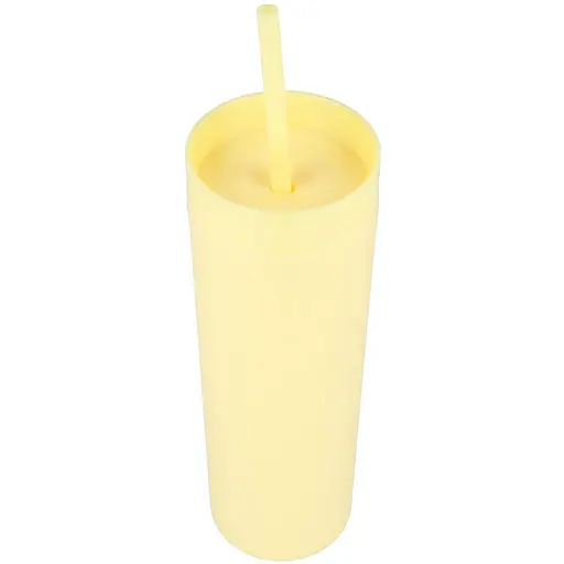 Охлаждающий матовый стакан 473 мл BPA-Free с трубочкой 21х6.5см yellow - фото 1