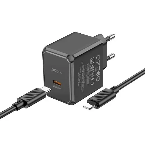 Мережевий зарядний пристрій Hoco CS15A Ocean single port PD30W charger set(C to iP) чорний - фото 1