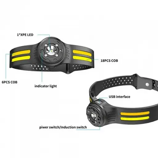 Фонарь налобный аккумуляторный Bailong T134-XPE-4COB водонепроницаемый корпус с датчиком движения 6 режимов Черный - фото 7