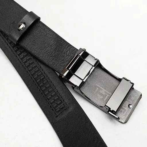 Ремень кожаный мужской черный на автомате SF-3416 (130 см) - фото 5