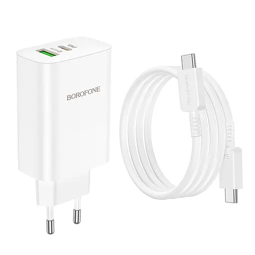 МЗП Borofone BN10 Sunlight PD65W (1USB-A/1C) + кабель Type-C to Type-C White - фото 5