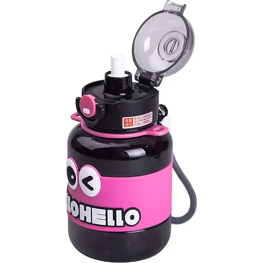 Дитяча пляшка для води Yiwu HELLO-HELLO 680 мл з ремінцем, чорний Yiwu HP-14-46B - фото 3