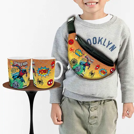Набір: дитяча сумка-бананка+кружка Людина-павук «Spider-Man» 32х15см, бананка для хлопчика через плече на подарунок (01010)