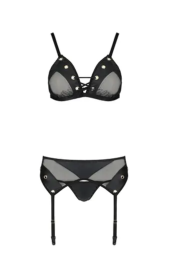 Комплект білизни Passion NESSY Set XXL/XXXL black бюстгальтер пояс для панчіх стрінги - фото 3