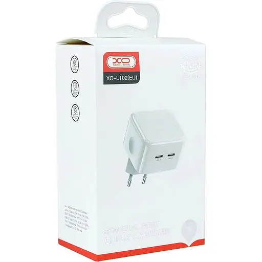 Мережевий зарядний пристрій XO L102 EU Dual QC3.0 type-C port 35W 3A White - фото 4