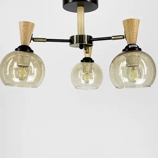 Металлическая люстра на 3 плафона с элементами дерева Line.F 51898/3 - фото 1