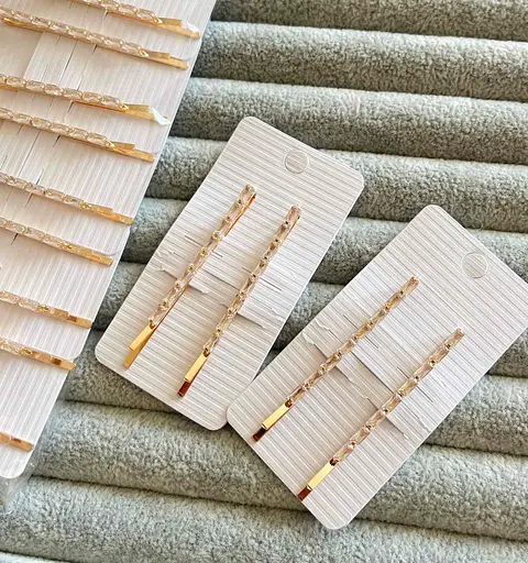 Набір заколки-невидимки з декоративним ланцюжком 24 шт Золотистий - фото 2