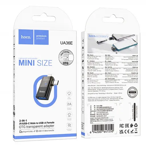 Переходник адаптер Hoco UA36E Lightning maleType-C male to USB female OTG 2 в 1 - фото 2