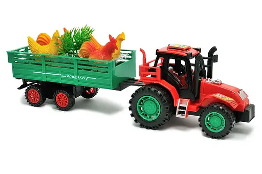 Іграшковий пластиковий трактор з причепом та тваринами Farm Tractor Hot power (077871) Червоний із зеленим - фото 1